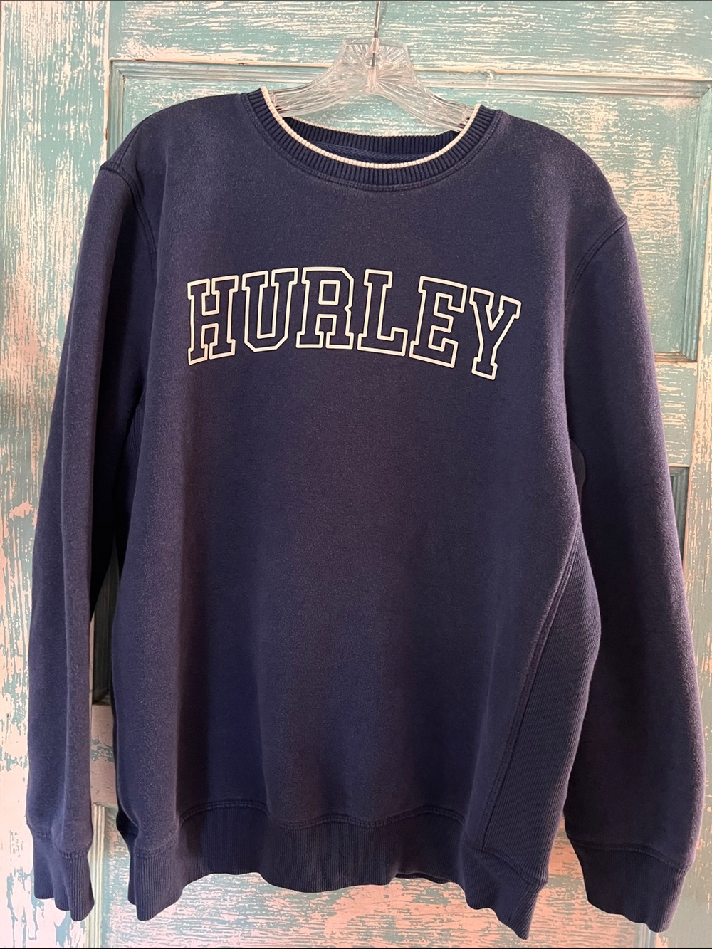 Hurley Navy Crewneck Sweatshirt with White Logo medium surf style